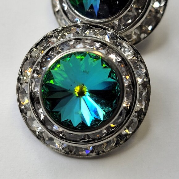 Emerald Stud Clip On Earrings , Vintage Style Clip On Earrings - Picture 2 of 3